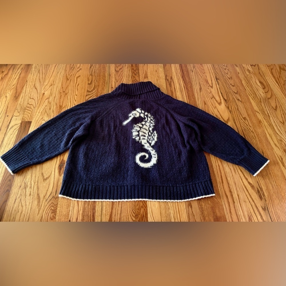 Anthropologie Maeve Seahorse Cardigan Sweater - 3X - Navy - EUC - Picture 7 of 8
